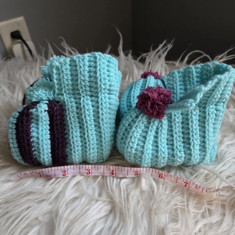 Cozy Knit Handmade Baby Booties - Teal and Purple